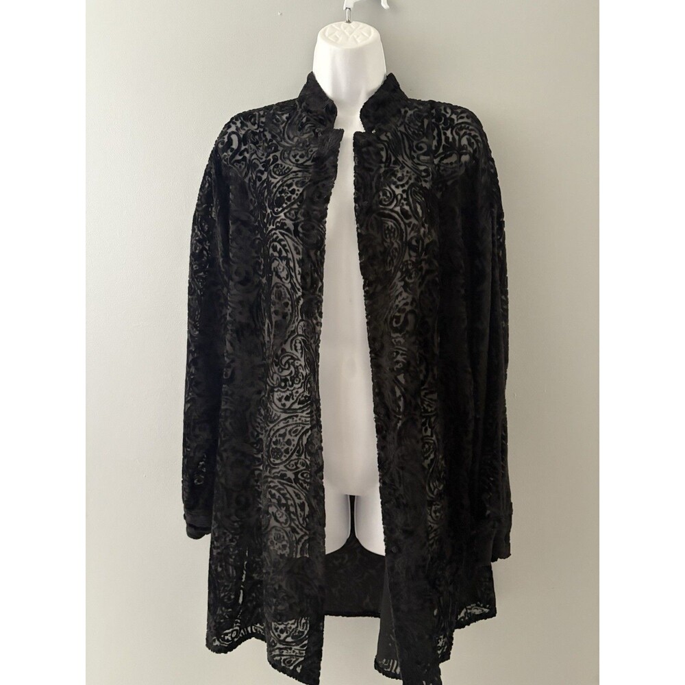 Black Velvet Burnout Cardigan Jacket Womens L / XL Sheer Paisley Whimsigoth
